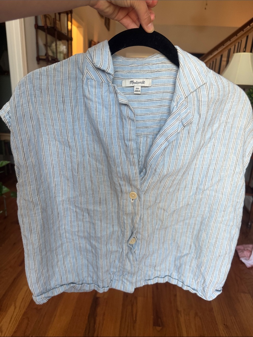 Madewell Light Blue and White Striped Linen Top